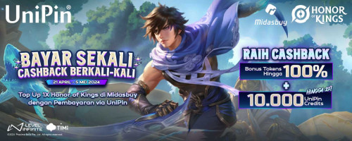 Bayar Sekali, Cashback Berkali-Kali! Top Up Honor of Kings #PakeUniPin di Midasbuy & Raih Bonus Tokens + 10.000 UniPin Credits hingga 2X Lipat!